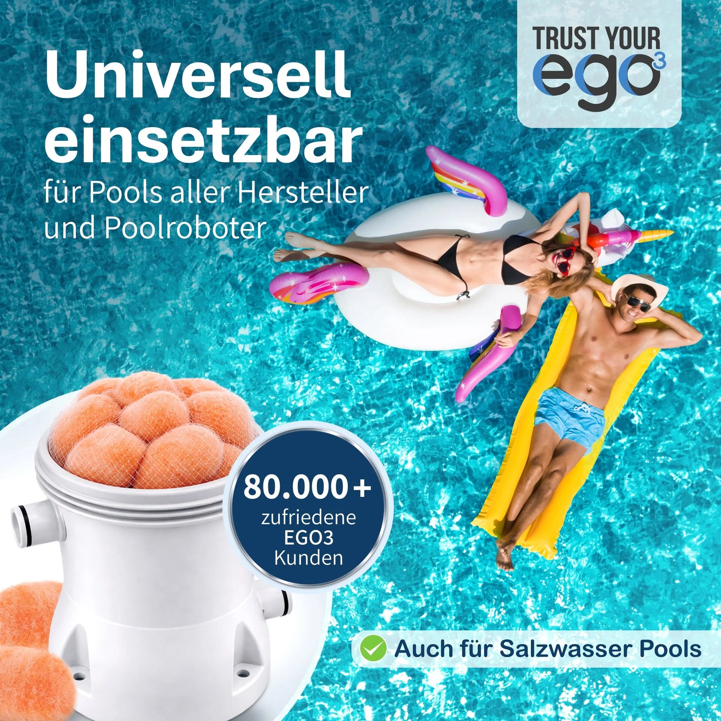 Pool Premium Faser Filterbälle (Ersatz für Pool Kartuschen) im Netz (2x) - selbst desinfizierend Filterballs