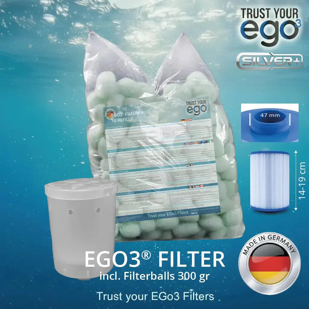 Set 1LW - 1 1/2" (ca. 46mm) FEIN Gewinde NIEDRIGER Filter für bestimmte Wellis Modelle inklusive 10 filterballs Füllungen  Komplettset