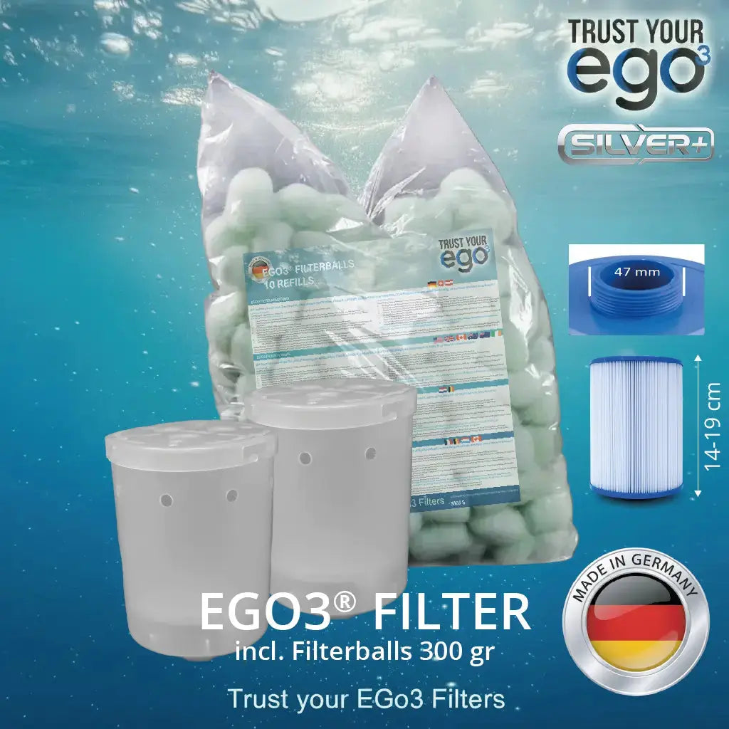 Set 1LW - 1 1/2" (ca. 46mm) FEIN Gewinde NIEDRIGER Filter für bestimmte Wellis Modelle inklusive 10 filterballs Füllungen  Komplettset