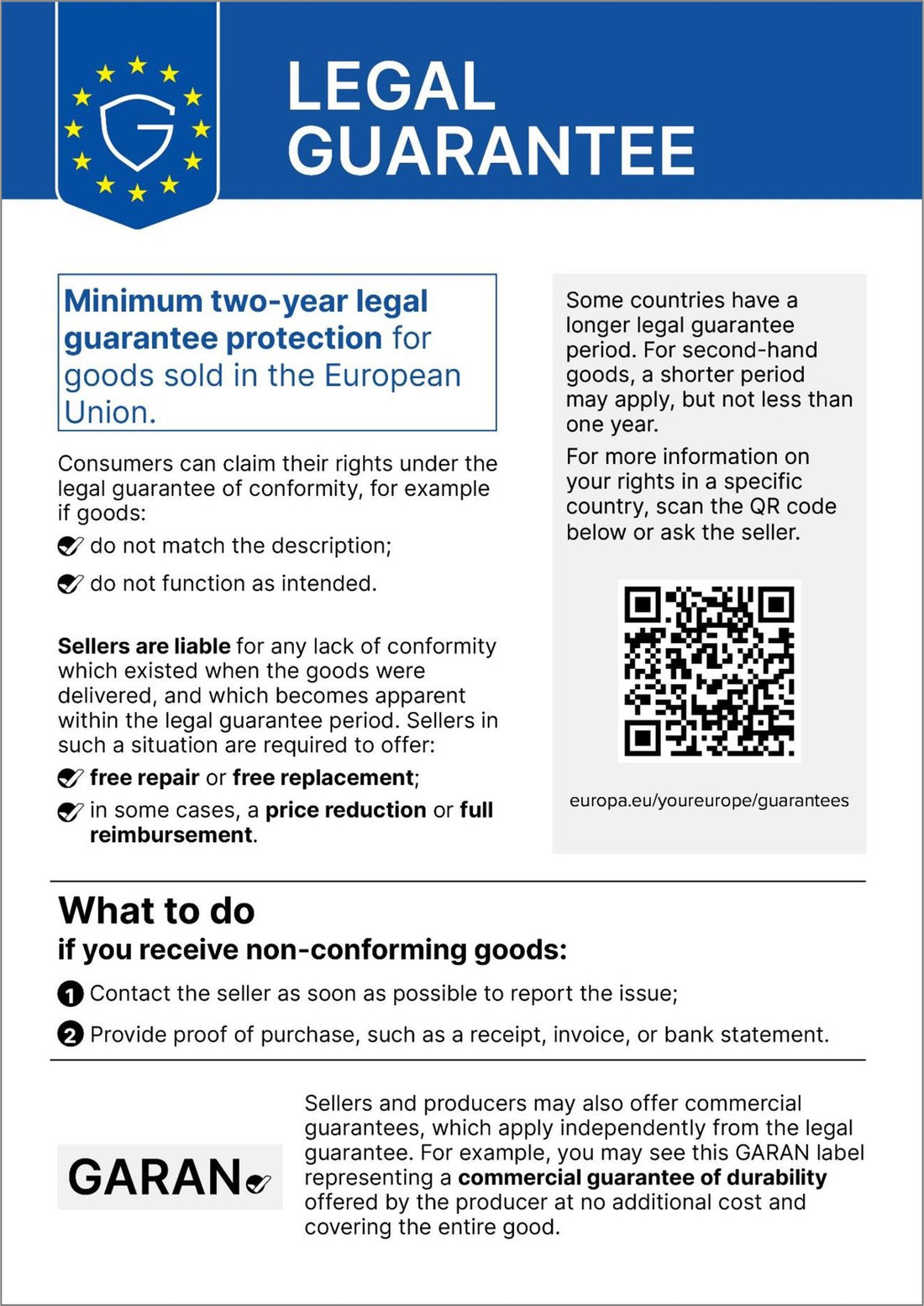 Information on the statutory warranty